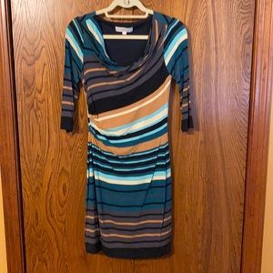 Loft 3/4 sleeve striped dress size xs cowl neck